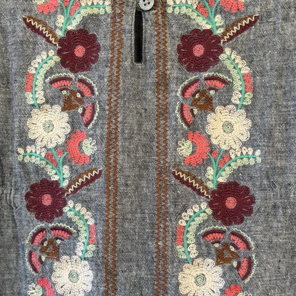 Tea Collection Embroidered Chambray Dress Girls‎ 7 Linen/Cotton Blend Boho Fall
